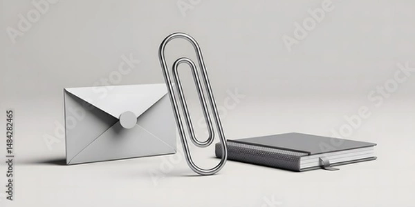 Obraz Office Essentials: An array of essential office supplies, meticulously arranged to inspire creativity. This high-angle shot captures a timeless, clean aesthetic. 