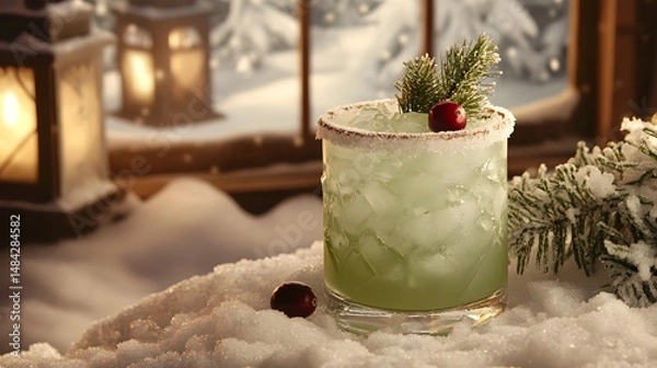Fototapeta Frosted Pine Cocktail in a Winter Setting