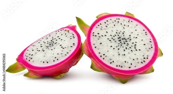 Obraz Vibrant dragon fruit halves showcasing refreshing white flesh and tiny seeds