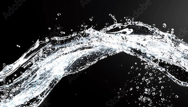 Fototapeta Clear water waves. Water wave isolated on black background.