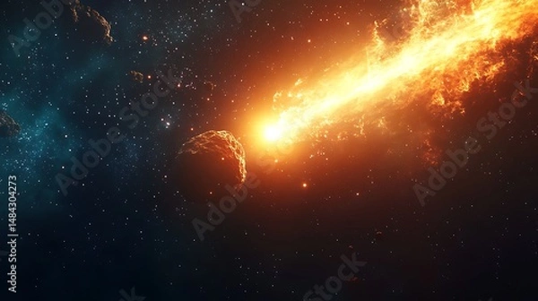 Fototapeta Asteroid impact in outer space