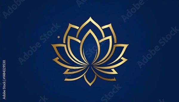 Obraz Sophisticated lotus flower emblem radiating with golden luxury on deep sapphire backdrop