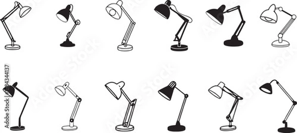 Fototapeta Adjustable Arm Lamp Icons Set. Desk Lamps in Vector Style.
