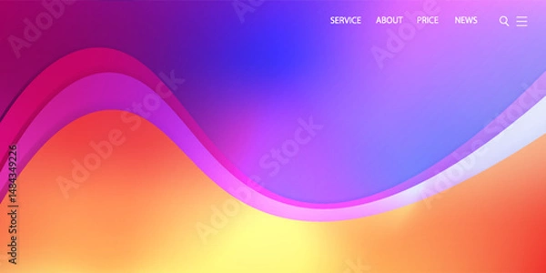 Obraz Website landing page template in glassmorphism style. Horizontal Website screen with glass overlay effect isolated on abstract background with liquid gradient shapes. eps 10