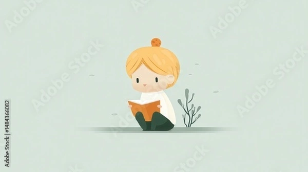 Obraz Child Reading: Serene Illustration for Educational Resources