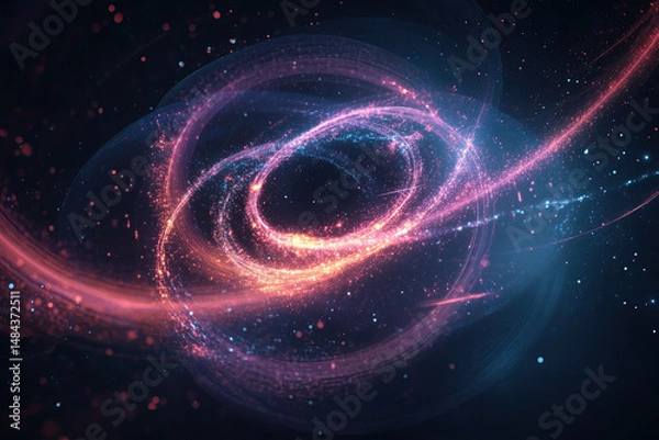 Fototapeta An abstract representation of cosmic energy in motion, with swirling glowing particles and light trails forming intricate patterns. The vibrant, colorful spirals evoke a sense of futuristic space.