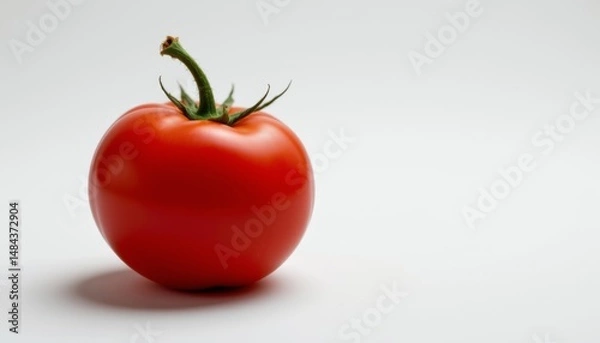 Fototapeta capture a visually striking image of a red tomato against a crisp white backdrop, emphasizing its rich hues and velvety skin texture.