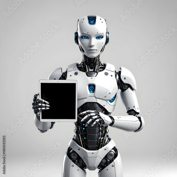 Fototapeta blue screen robot pointing up