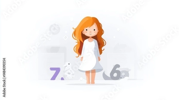 Obraz Dreamy Girl with Animals Illustration