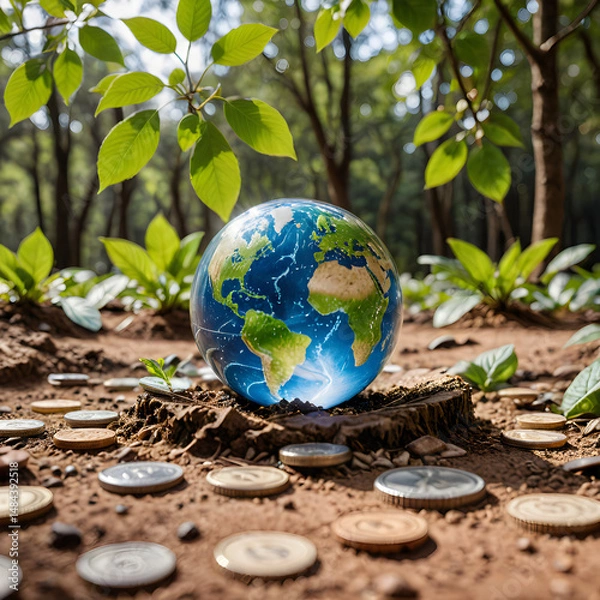 Fototapeta earth globe and tree