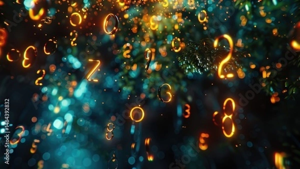 Fototapeta Abstract particles glowing bright colorful light. Dust with digital effect floating on wonderful scenery scatter around background convey sense of chaotic and energetic perfect for wallpaper. AIG53.