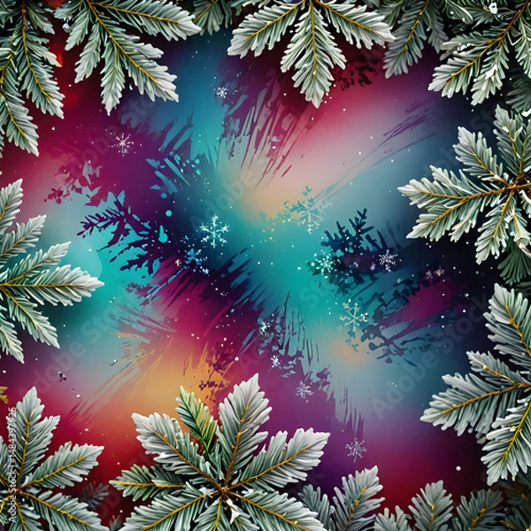 Fototapeta christmas background with fir branches and snowflakes