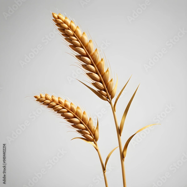 Fototapeta two stalks of wheat against a plain gray background.