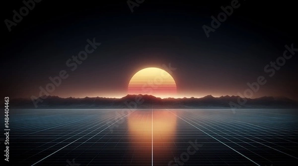 Fototapeta Retro Horizon Sunrise: A Nostalgic Journey into a Digital Landscape