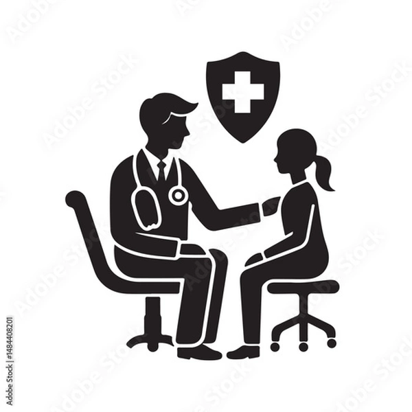 Obraz Vector Doctor Silhouette Medical Illustration, 
Vector Doctor Silhouette Black and White Illustration, 
Doctor Vector Icon Medical Worker Concept .