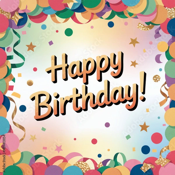 Obraz Happy birthday card vector illustration with colorful balloons for a fun celebration