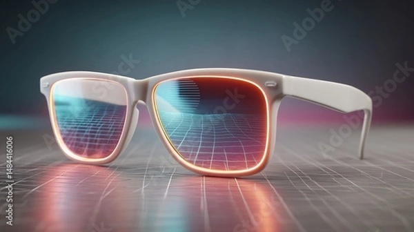 Fototapeta Futuristic eyewear showcasing a digital grid within a sleek white frame design