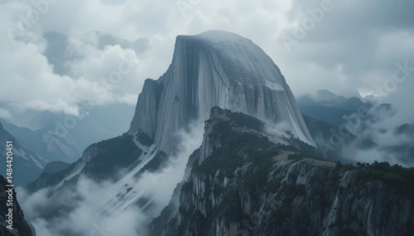 Fototapeta Dramatic Mountain Peaks With Misty Foregrounds and Snowy Accents