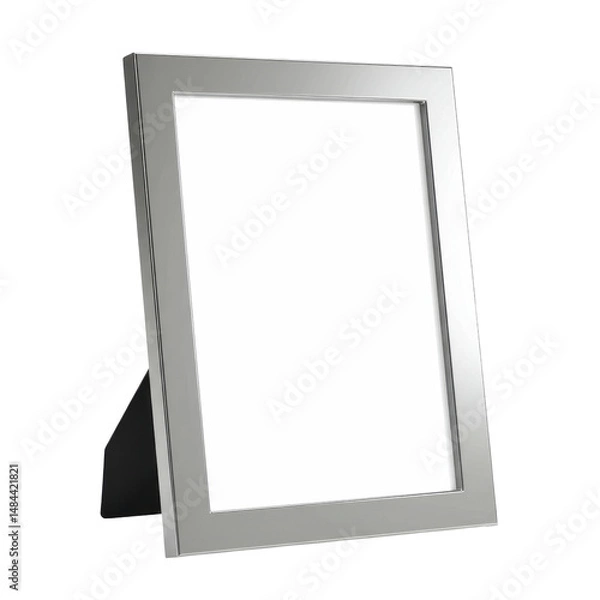 Fototapeta Silver picture frame featuring a blank white display screen with backing, simple design