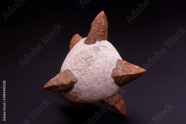 Fototapeta White calcite with brown crystal imprints distinctive mineral formation pseudomorphism geological study rare find.
