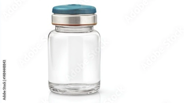 Fototapeta Empty glass bottle with blue cap isolated on white background. Generative AI