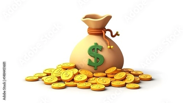 Obraz Bag of Gold Coins Representing Wealth, Financial Security, and Prosperity