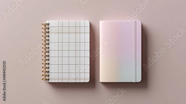 Fototapeta Arrangement of two notebooks, one squared and one with rainbow gradient cover