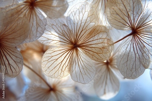 Fototapeta Delicate, dried flower petals, close-up view, showcasing intricate veins.