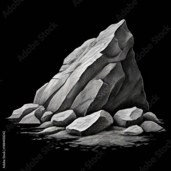 Fototapeta an AI Image Generator, Abstract Illustration of a Black Stone Against a Dark Background