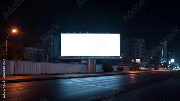 Obraz Blank Advertisement Billboard at Night in Urban Cityscape