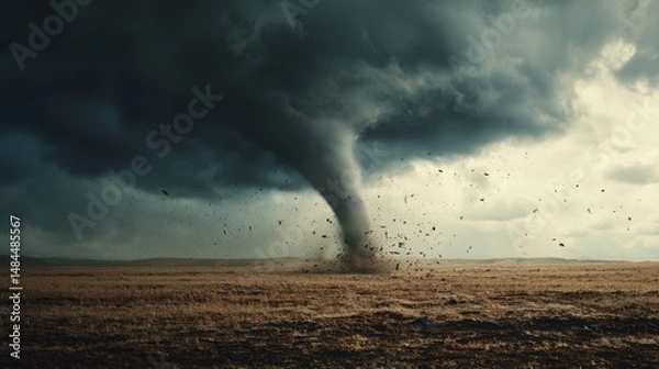 Obraz Powerful tornado over an open landscape.