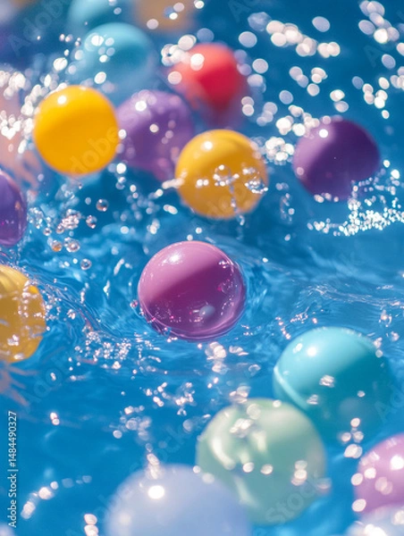 Fototapeta 水に浮かんだボールすくいの背景　Generated image