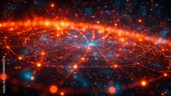 Obraz An abstract digital network is visualized with glowing red and blue light connections.