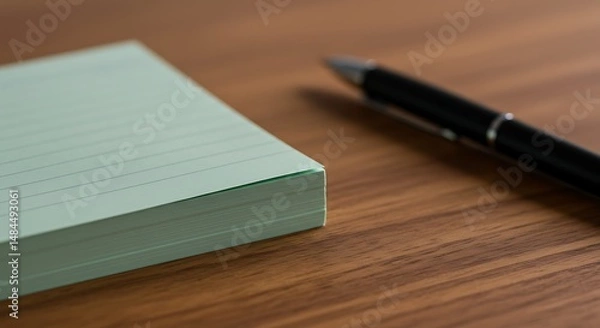 Fototapeta Notepad and Pen on Wooden Desk for Writing or Taking Notes