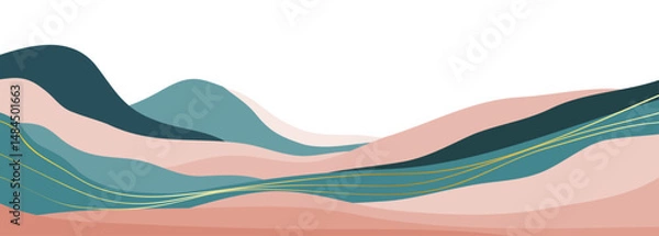 Obraz Mountain landscape illustration with line art pattern. Abstract contemporary aesthetic backgrounds landscapes. mountains, hills and ocean wave
