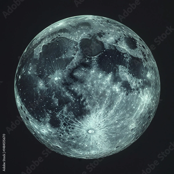 Fototapeta High-Resolution Full Moon Photo – Detailed Craters & Lunar Maria on Black Background