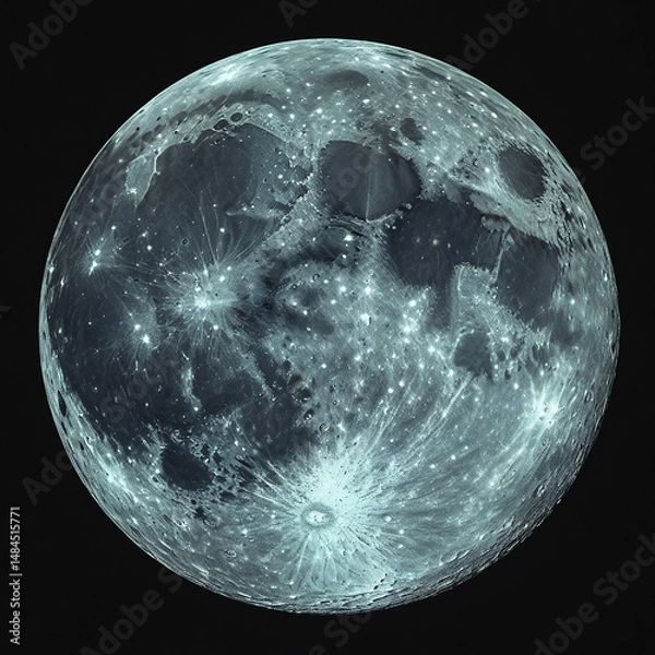 Fototapeta High-Resolution Full Moon Photo – Detailed Craters & Lunar Maria on Black Background