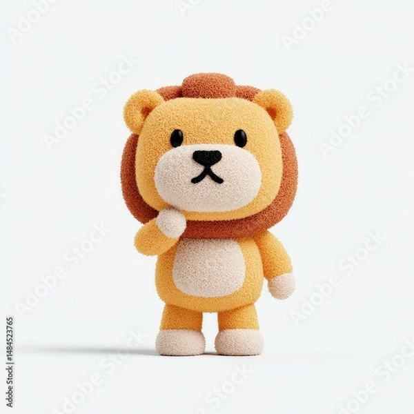Fototapeta 3D chibi lion making thinking gesture with paw on chin