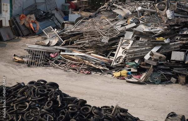 Fototapeta A scene from a small waste sorting and recycling plant
