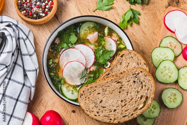 Obraz Kvass okroshka with radishes and herbs