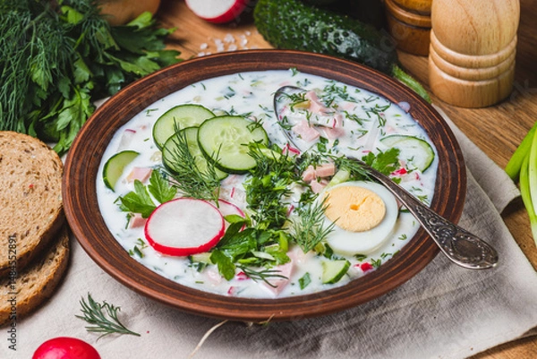 Obraz Okroshka on kefir with radishes and herbs