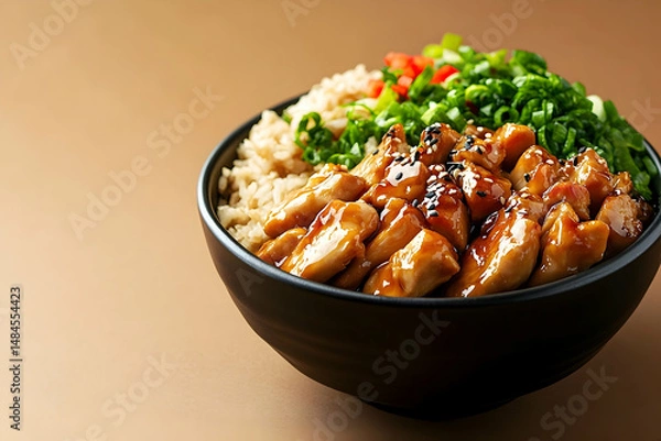 Obraz Close-up view of a flavorful teriyaki chicken bowl.