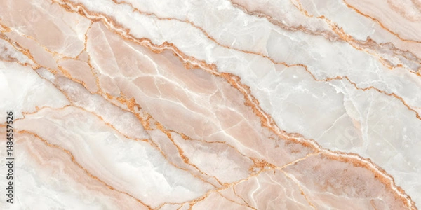 Fototapeta Blush pink and soft ivory marble with radiant golden lines. Gentle cloud-like formations combine with glowing veins to create a romantic, luxurious stone surface