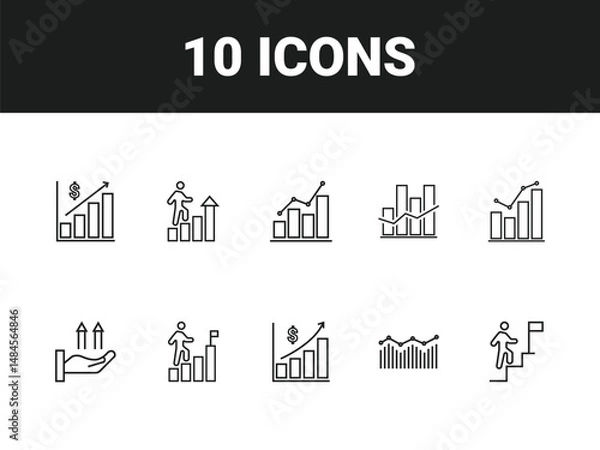 Obraz Growth line icon set. Set of outline icons related to growth, performance, gain, improvement, increase, evolution, development and others. Growth outline icons collection.
