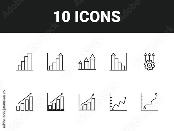 Obraz Growth line icon set. Set of outline icons related to growth, performance, gain, improvement, increase, evolution, development and others. Growth outline icons collection.
