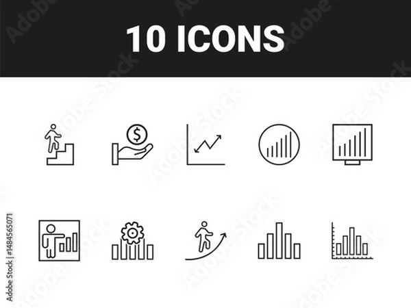 Obraz Growth line icon set. Set of outline icons related to growth, performance, gain, improvement, increase, evolution, development and others. Growth outline icons collection.
