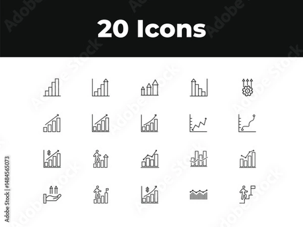Obraz Growth line icon set. Set of outline icons related to growth, performance, gain, improvement, increase, evolution, development and others. Growth outline icons collection.
