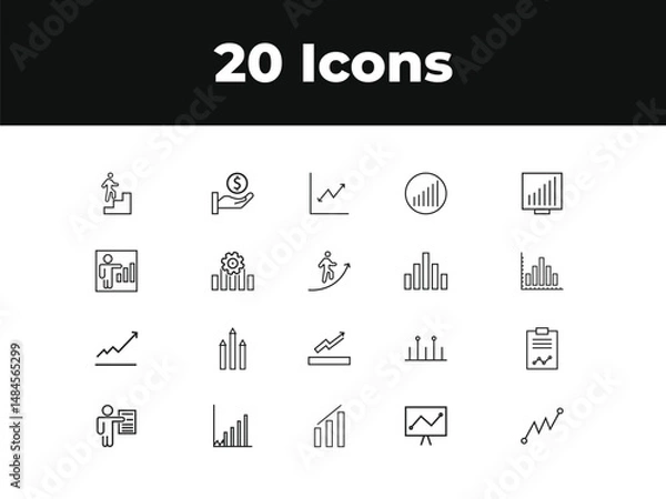 Obraz Growth line icon set. Set of outline icons related to growth, performance, gain, improvement, increase, evolution, development and others. Growth outline icons collection.
