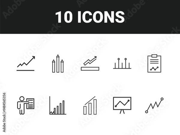 Obraz Growth line icon set. Set of outline icons related to growth, performance, gain, improvement, increase, evolution, development and others. Growth outline icons collection.
