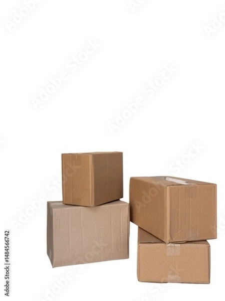 Fototapeta Stack of Cardboard Boxes Isolated on White Background for Shipping